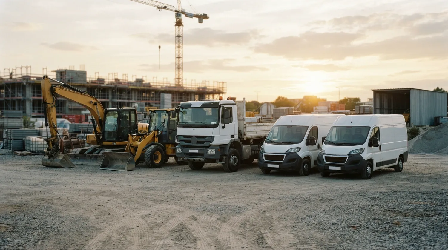 Baumaschinen, Lkw und Transporter